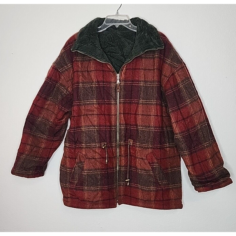 Braetan M Reversible Coat Green Corduroy Plaid Wool‎ Blend Barn Chore Utility